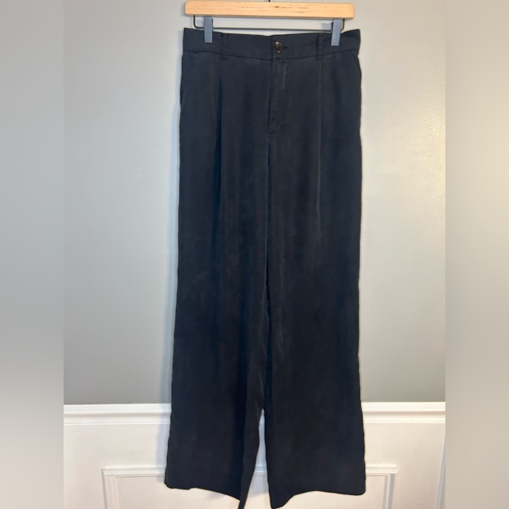 Zara Black Wide-Leg Trousers with Pleat Detail
